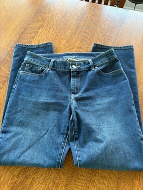Chico's Blue Denim Straight-Leg Jeans with Brown Stitching